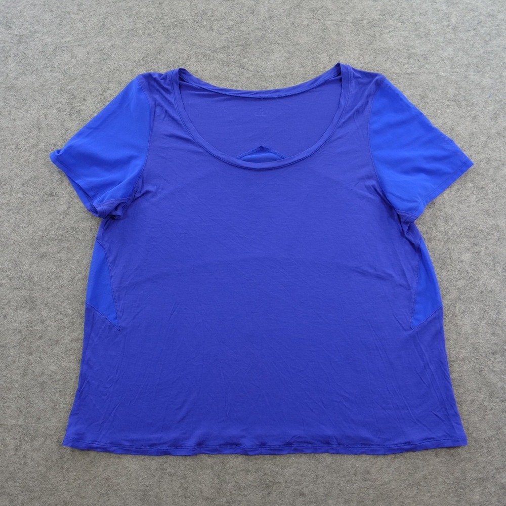 Alo Yoga Top Shirt Womens Blue Short Sleeve Scoop Neck Mesh Panel Activewear